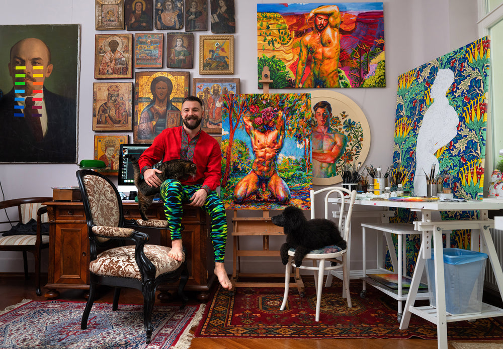 Contemporary Ukrainian artist Oleksandr Balbyshev in the studio