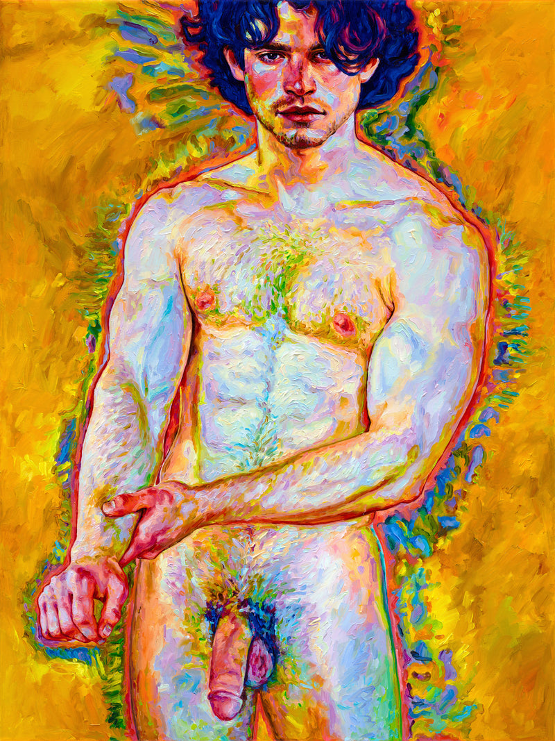 Standing Nude Against Yellow Background (2025) | Oleksandr Balbyshev